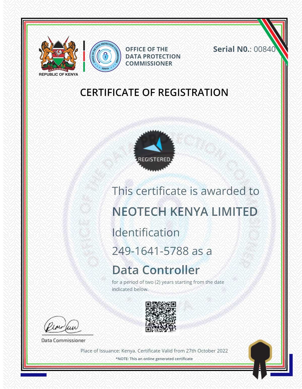 Livia Data Protection Certificate